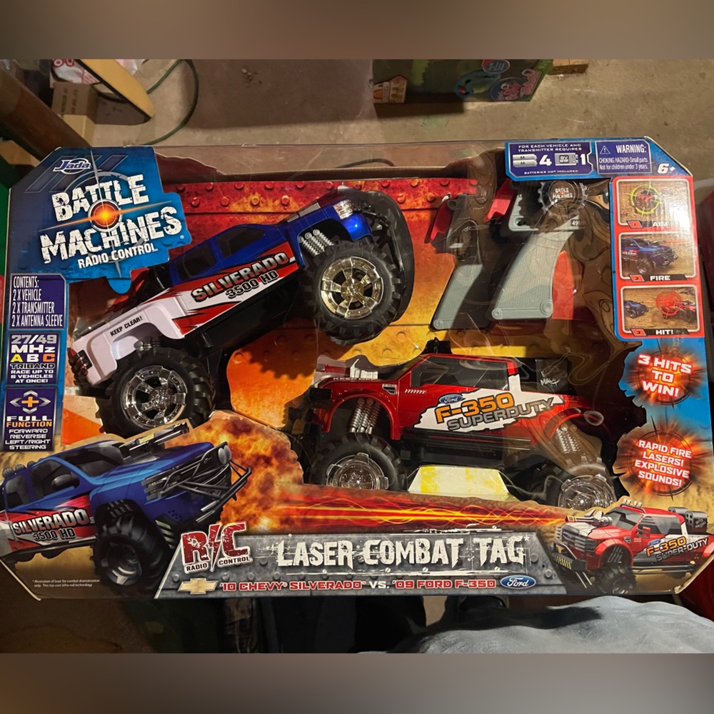 Battle machines, laser combat tag, Chevy Silverado versus Ford 350 RC set